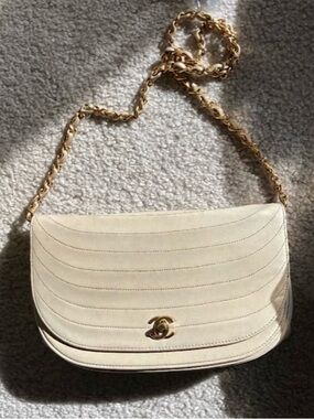 CHANEL Cream Half Moon Shoulder Bag with Gold Chain Strap